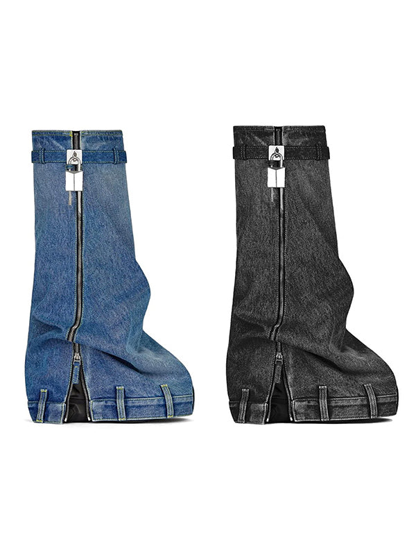 Buckle Round-Toe Zipper Boots