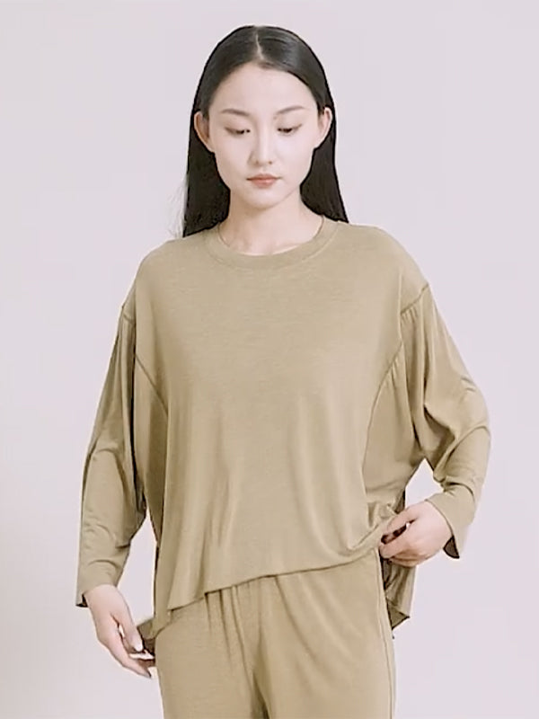 Simple Solid Color High-Low Asymmetric Modal Pajama Top