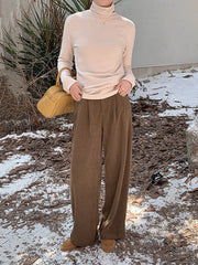 High-Waisted Pleated Solid Color Split-Joint Loose Wide Leg Trousers Pants
