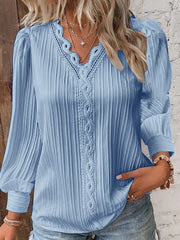 Hollow Solid Color Long Sleeves Loose V-Neck T-Shirts