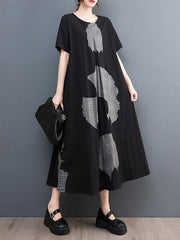 Printed A-Line Loose Round-Neck Midi Dresses