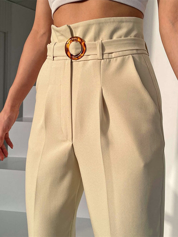 Split-Front Split-Joint High Waisted Loose Trousers Suit Pants