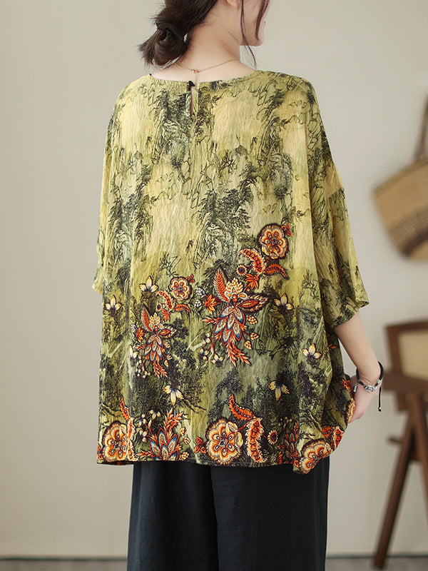 Printed Loose Short Sleeves Round-Neck T-Shirts Tops