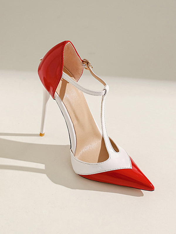 Contrast Color Pointed-Toe Split-Joint Sandals Pumps