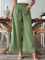 Elasticity Pleated Pockets Solid Color Split-Joint Loose Wide Leg Trousers Pants