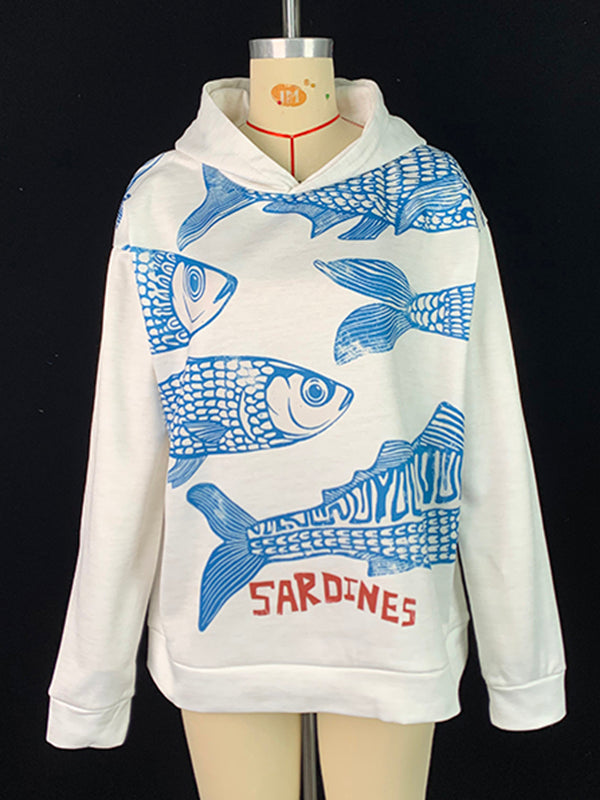 Letter Print Long Sleeves Hooded Hoodies Tops