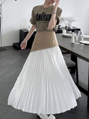 Contrast Color Pleated Split-Joint A-Line Loose Skirts Bottoms