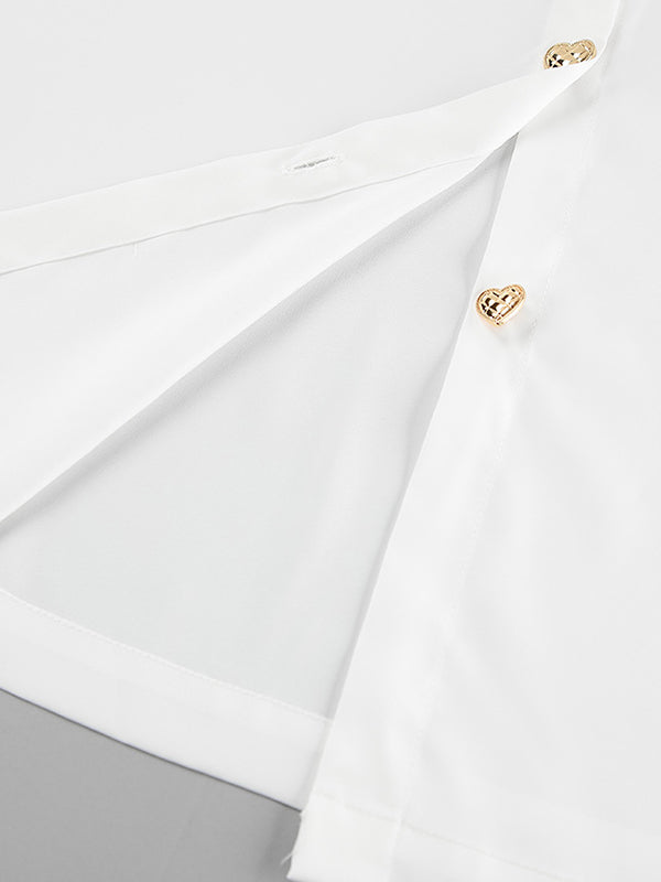 Buttoned Elasticity Pleated Solid Color Tied Zipper A-Line Flared Sleeves Stand Collar Mini Dresses