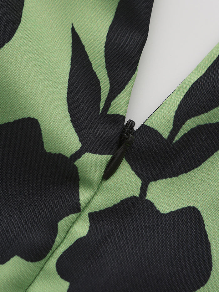 Printed Tied Waist A-line Flared Sleeves V-neck Maxi Dresses