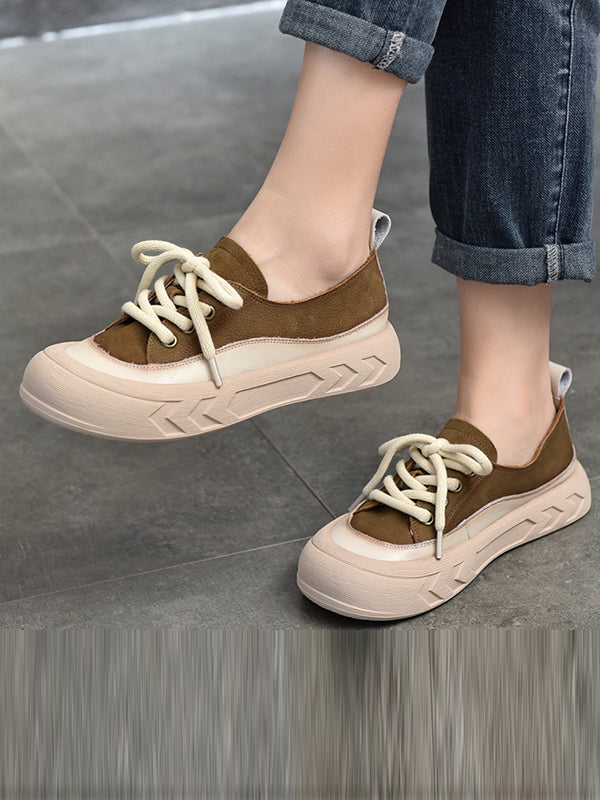 Contrast Color Lace-Up Platform Shoes Casual Shoes