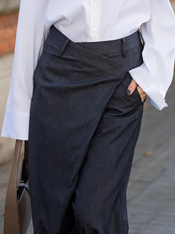 Asymmetric Solid Color Split-Joint High Waisted Loose Trousers Suit Pants