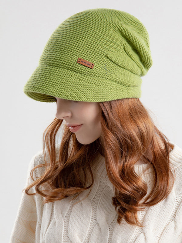Flat Brim Solid Color Split-Joint Knitted Hats Hats