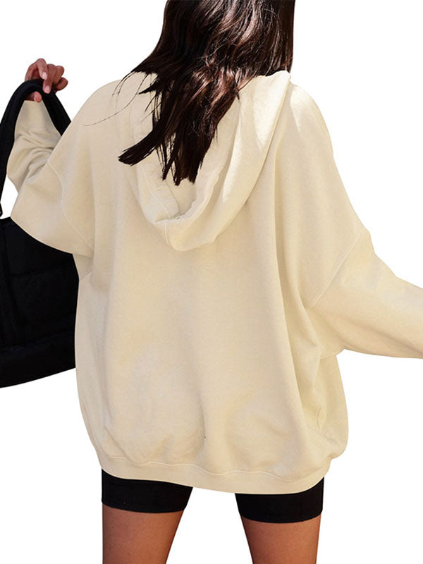 Solid Color Split-Joint Batwing Sleeves Loose Hooded Hoodies Tops