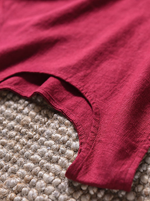 Fringed Solid Color Loose Sleeveless Round-Neck Vest Top