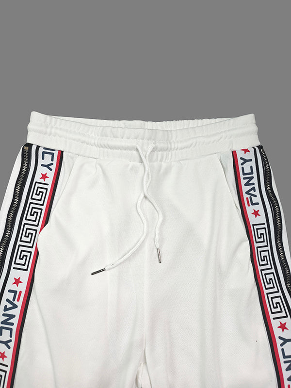 Letter Print Split-Side Zipper Long Sleeves Hooded Jackets+Pants Two Pieces Set