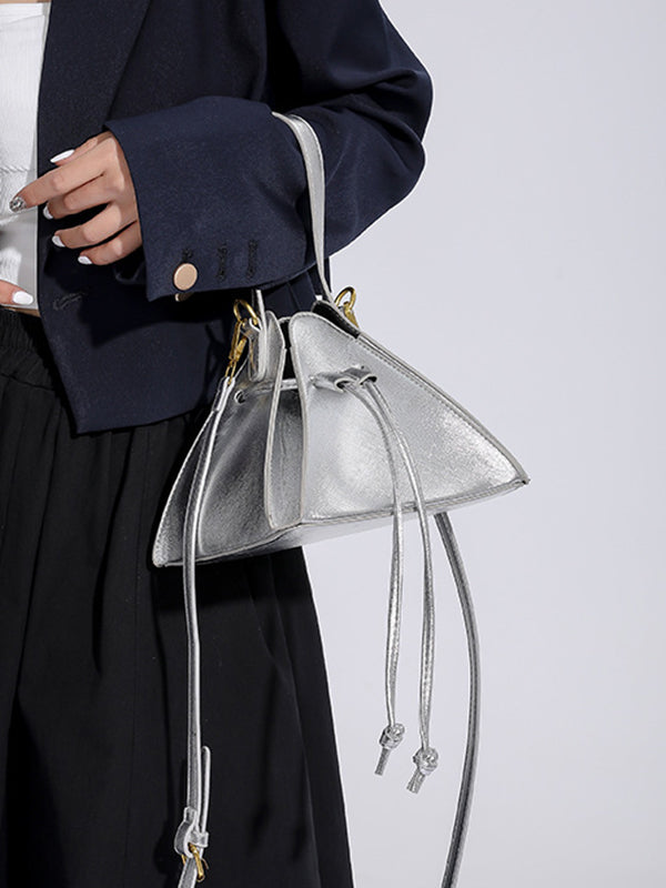 Drawstring Solid Color Split-Joint Triangle Handbags