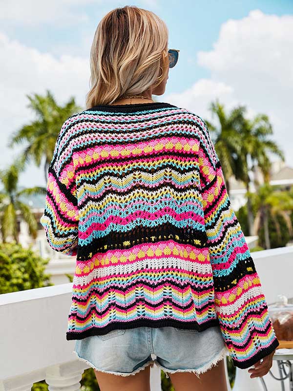 4 Colors Loose Contrast Color Round-Neck Sweater Top