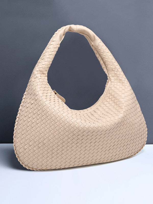 Geometric Solid Color Split-Joint Woven Zipper Handbags Bags