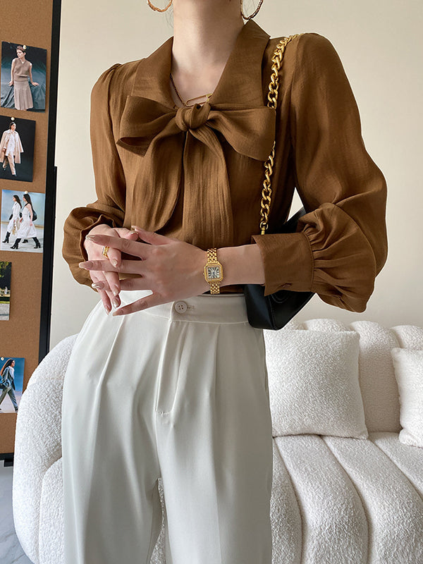 Urban Loose Long Sleeves Solid Color Lapel Collar Blouses