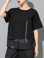 Printing Split-Joint False Two Loose Round-neck T-Shirts Tops