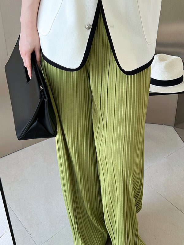 Pleated Solid Color Wide Leg Pants Bottoms