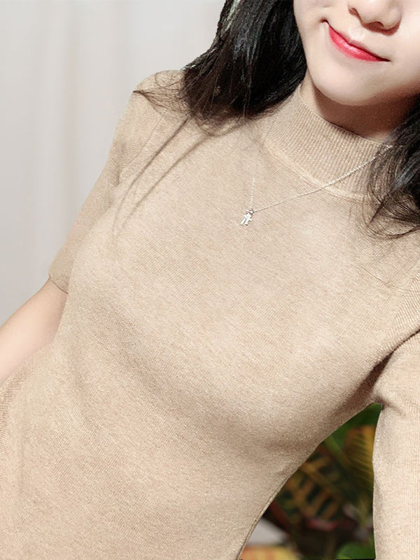 15 Colors Knitting Solid Color High-Neck Short Sleeves Pullover