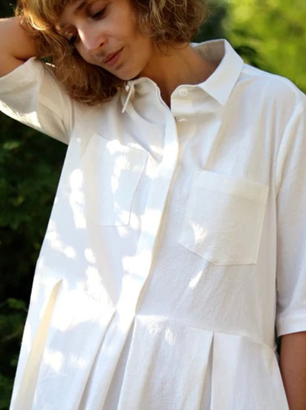 Office A-Line Half Sleeves Solid Color Lapel Midi Dresses