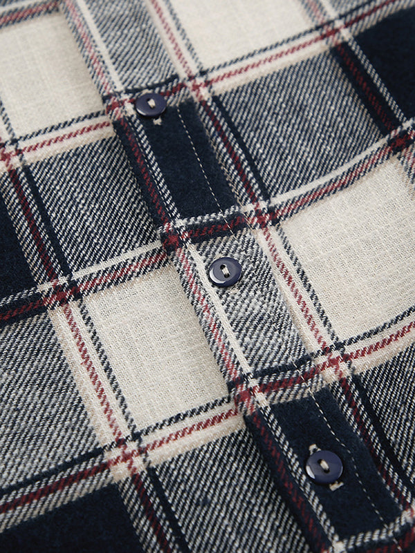 Plaid Split-Joint Long Sleeves Loose Lapel Blouses&Shirts Tops