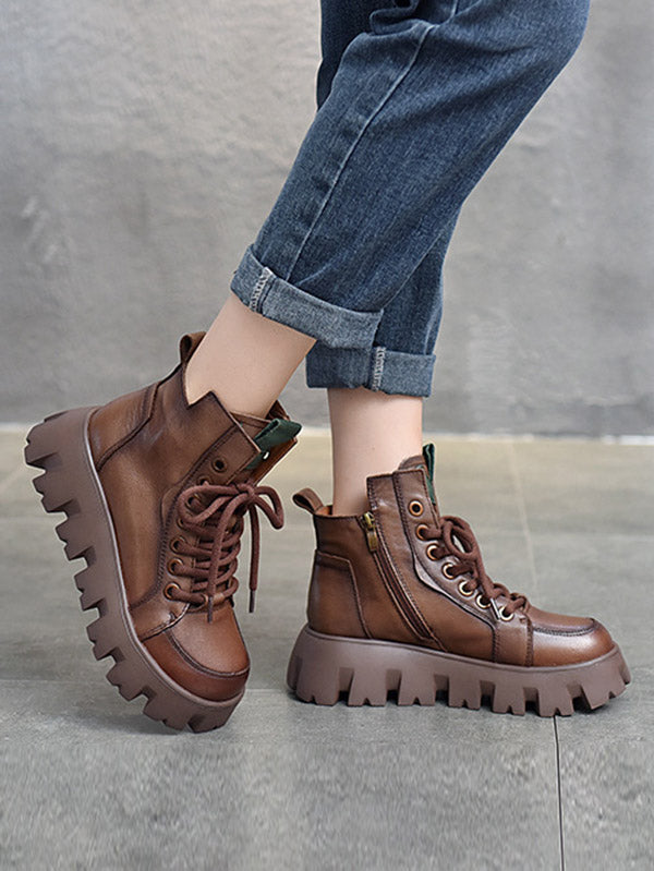 Vintage Cow Leather Platform Shoes Boots