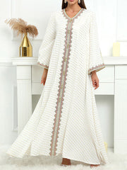 Muslim Polka-Dot Batwing Sleeves Long Sleeves V-Neck Maxi Dresses