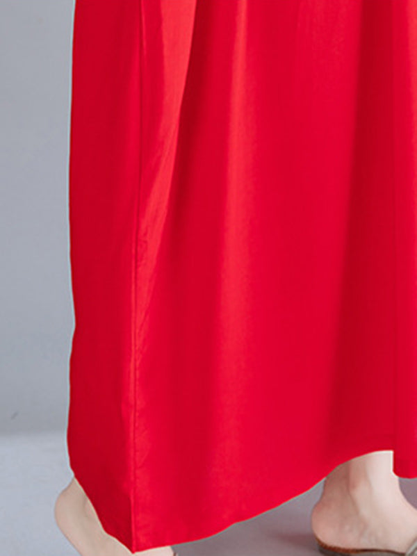 Simple Pleats Round-Neck Maxi Dress