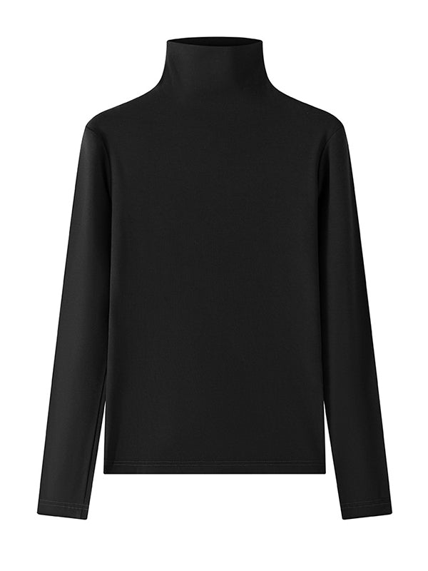 Solid Color Long Sleeves Skinny High Neck T-Shirts Tops