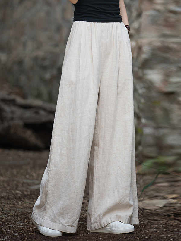 Elasticity Solid Color Wide Leg Trousers Pants