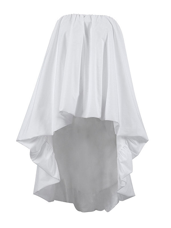 Elasticity Pleated Solid Color Split-Joint High-Low Sleeveless Tube Blouses&Shirts Tops