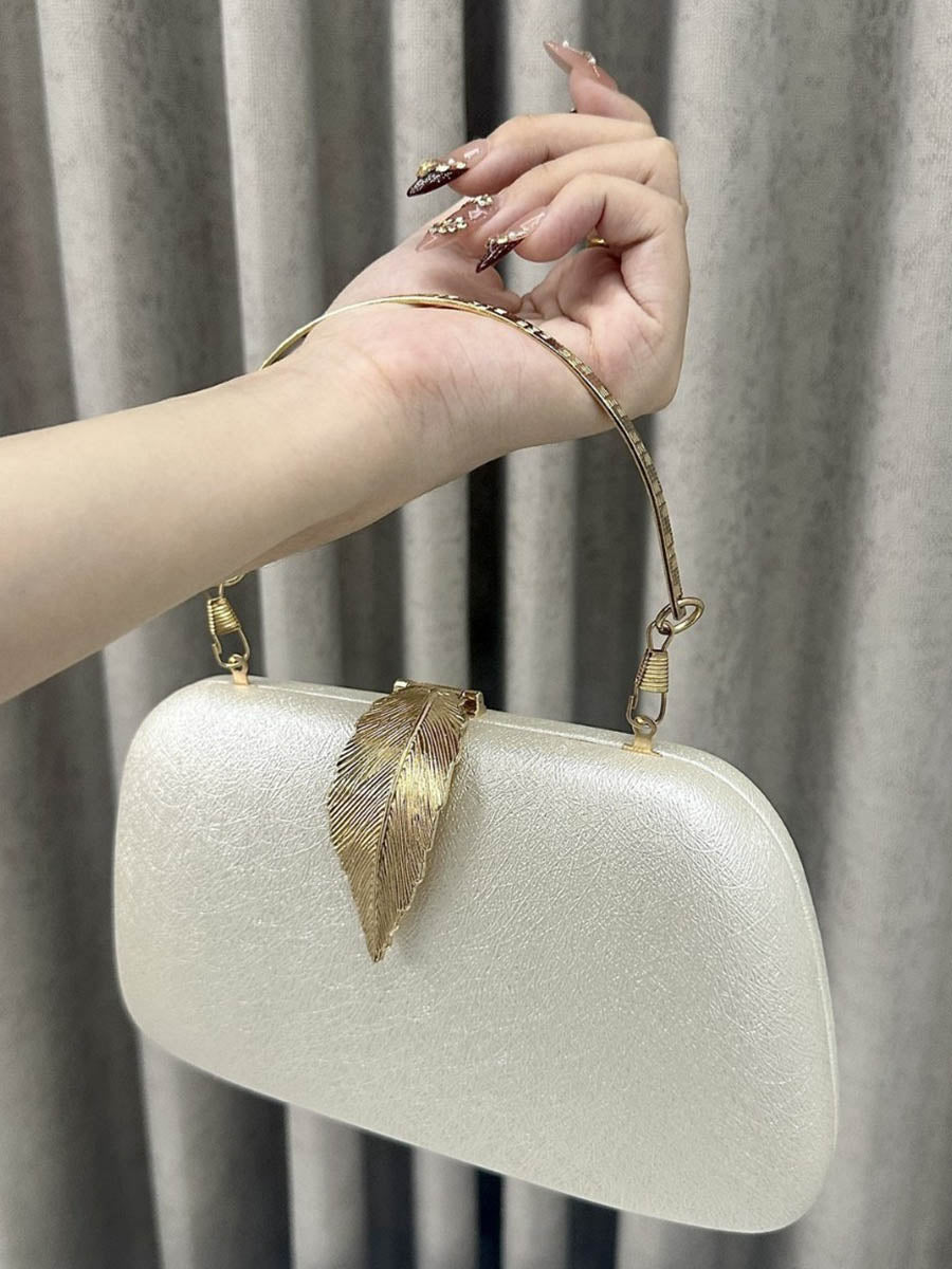 Chains Leaves Shape Lock Pleated Evening Bags & Clutches Crossbody Bags