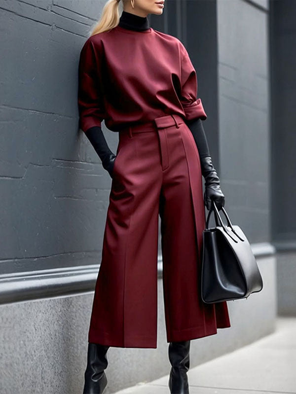 Solid Color Zipper Loose Ninth Pants Trousers Casual Pants Bottoms