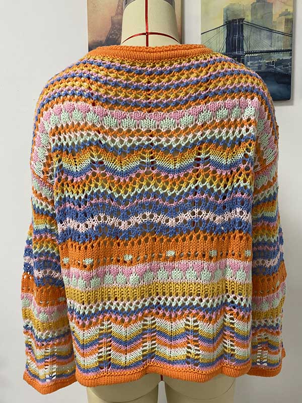 4 Colors Loose Contrast Color Round-Neck Sweater Top