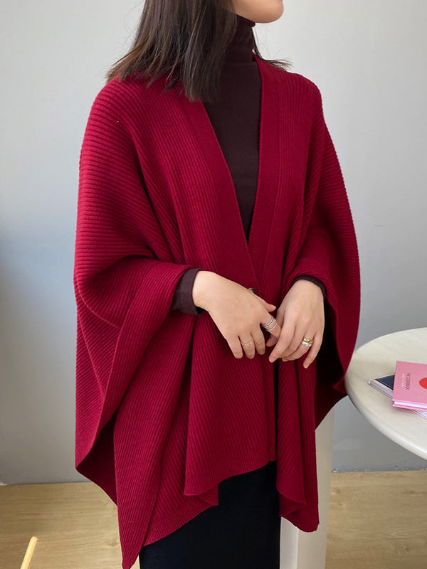 Loose Raglan Sleeve V-Neck Shawl Cardigan Tops