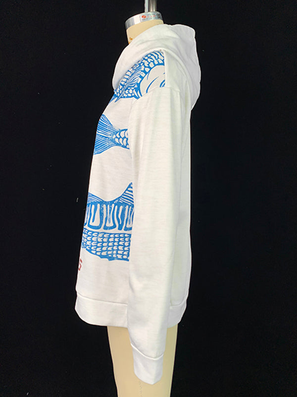 Letter Print Long Sleeves Hooded Hoodies Tops