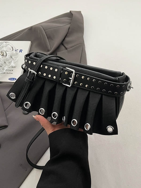 Geometric Pleated Zipper Shoulder Bags Handbags