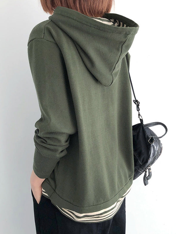 Casual 5 Colors Striped Hooded Long Sleeves Sweater Top