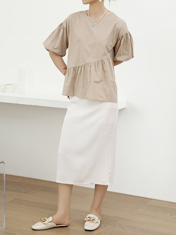 Solid Color Half Sleeves Loose Round-Neck T-Shirts Tops
