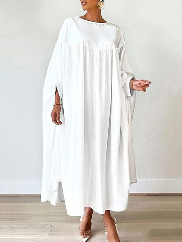 Solid Color Batwing Sleeves Long Sleeves Round-Neck Maxi Dresses