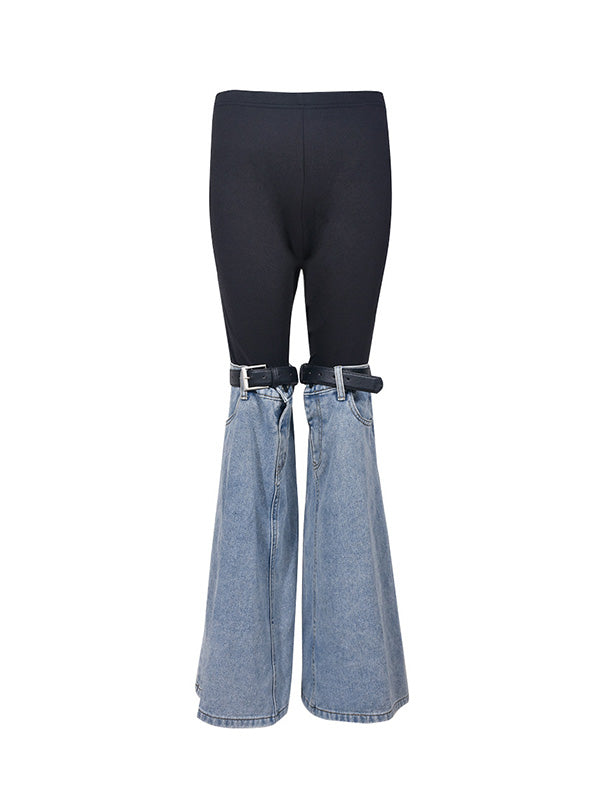 Belted Split-Joint High Waisted Flared Trousers