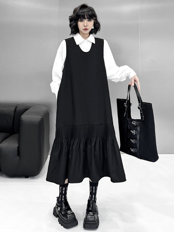Buttoned Pleated Solid Color Long Sleeves Loose Polo Blouses&Shirts Tops