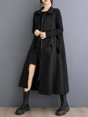 Hollow Solid Color Zipper Loose Sleeveless Lapel Midi Dresses