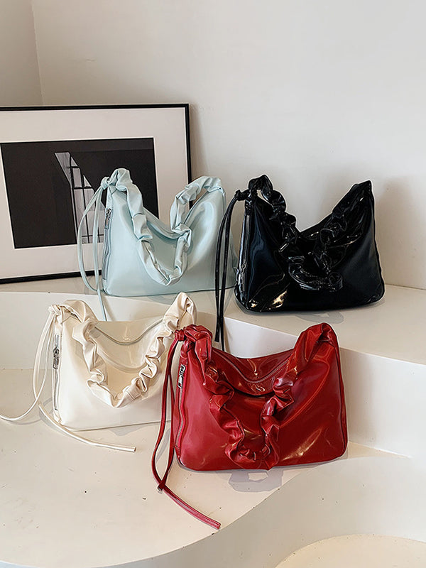 Drawstring Pleated Shiny Split-Joint Shoulder Bags Handbags Bags