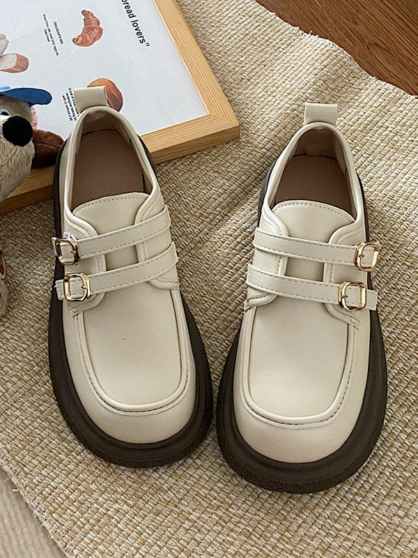 Belt Buckle Round-Toe Split-Joint Platform Shoes Mary Janes