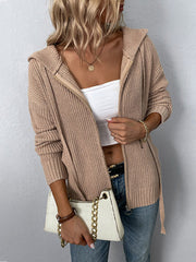 Casual Long Sleeves Hooded Solid Color Cardigan Tops