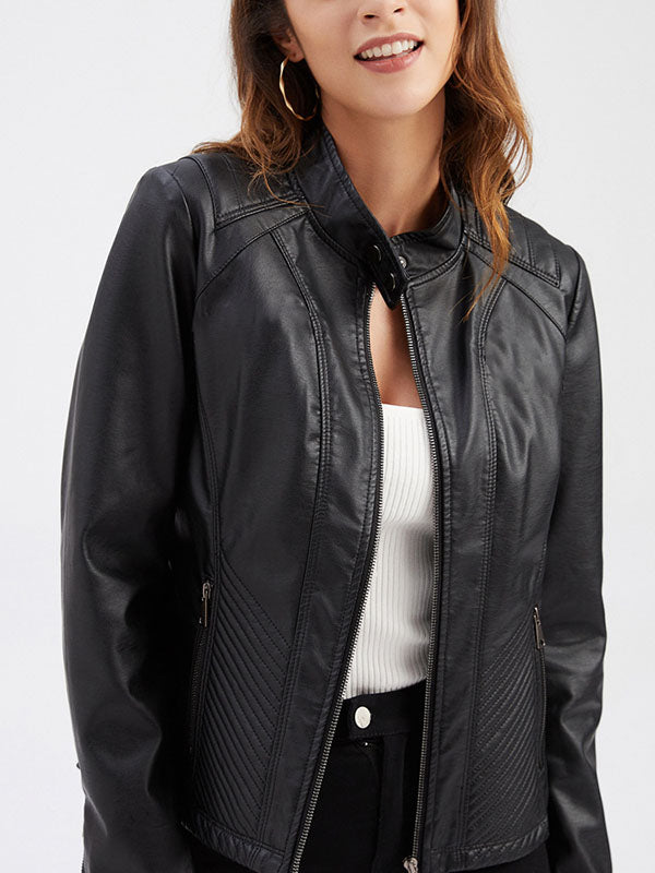 Buttoned Pockets Split-Joint Zipper Long Sleeves Plus Size Stand Collar Outerwear Jackets